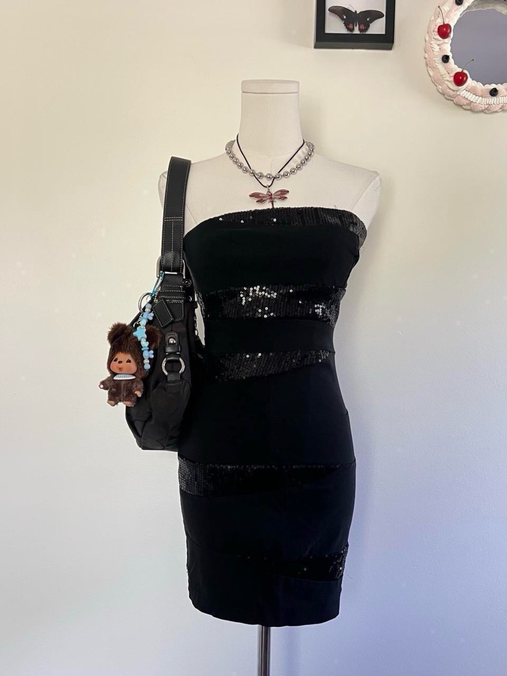 Body Central Black Strapless Sequin Band Mini Dress